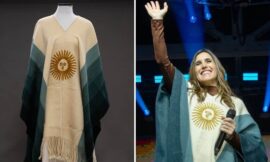 El poncho que Soledad lució en la despedida de Messi fue confeccionado por artesanos de Catamarca